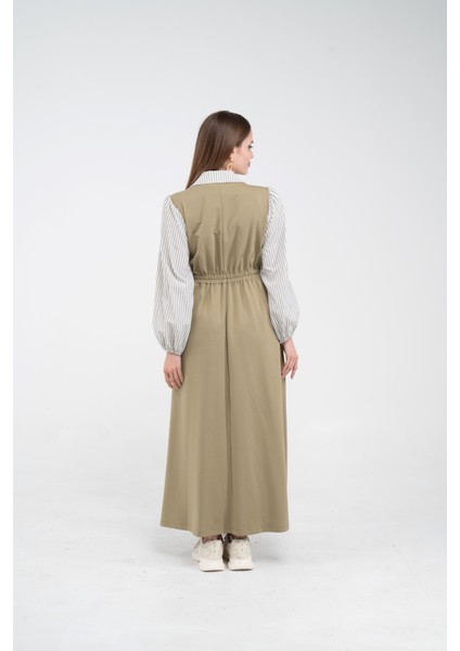 Çizgili Gömlek Detaylı Kuşaklı Elbise Takım K8059 fırsatları