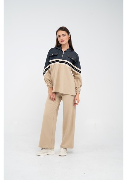 Dantel Şeritli Kot Detaylı Ikili Takım K1751