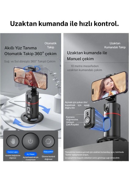 Triptoza P02 360° Otomatik Takipli Telefon Tripodu – Akıllı Hareketli Tripod Gimbal, Masaüstü Tripod