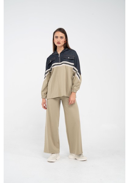 Dantel Şeritli Kot Detaylı Ikili Takım K1751