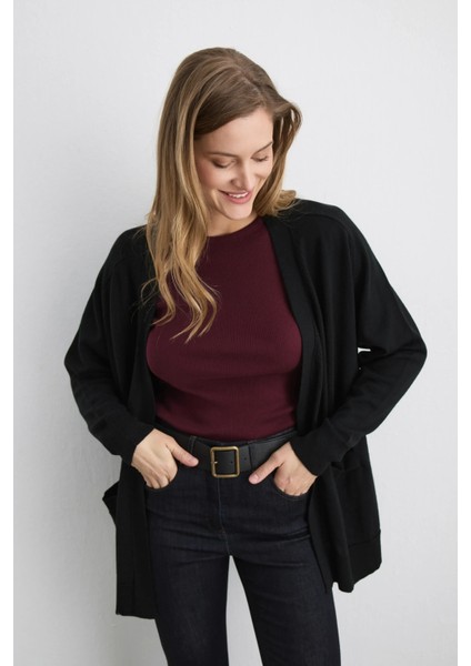 Rahat Kesim Yünlü Triko Hırka - Siyah fiyatları