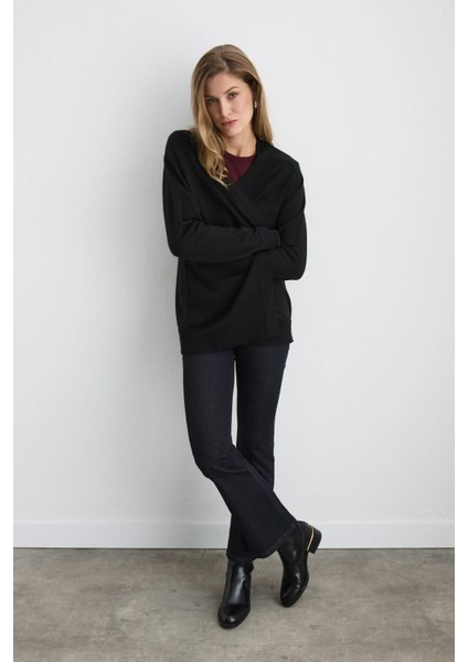 Rahat Kesim Yünlü Triko Hırka - Siyah fırsatları