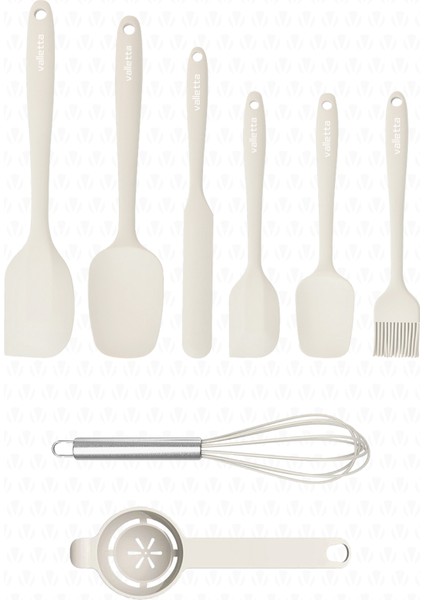 Drongo Isıya Dayanıklı Yanmaz Yapışmaz Silikon Spatula Seti 8 Parça Vanilya