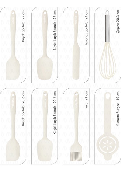Drongo Isıya Dayanıklı Yanmaz Yapışmaz Silikon Spatula Seti 8 Parça Vanilya fiyatları