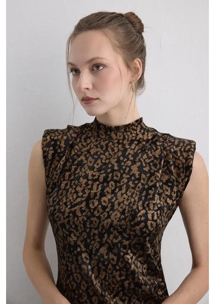 Leopar Baskılı Uzun Kadife Elbise - Siyah fırsatları