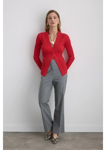 Düğüm Detaylı Viskon Triko Bluz - Kırmızı modelleri