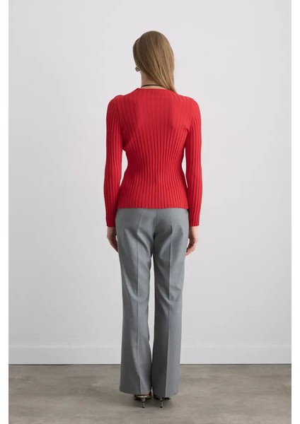 Düğüm Detaylı Viskon Triko Bluz - Kırmızı indirimleri