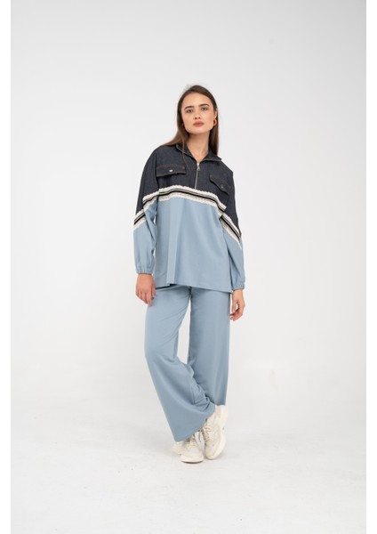 Dantel Şeritli Kot Detaylı Ikili Takım K1751