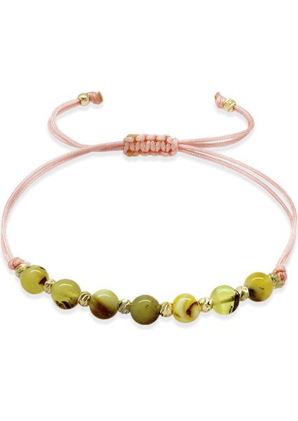 Makrome Örgülü Küre Kesim Dorika Top Süslemeli Sarı Beyaz Renk Doğal Damla Kehribar Kadın Bileklik fiyatları