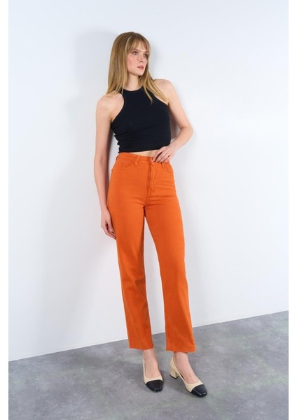 Ozgn Strong Düz Pantolon - Oranj fırsatları