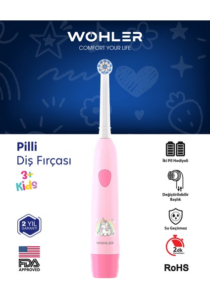 Değiştirilebilir Başlıklı Pilli Kız Çocuk Diş Fırçası 3+ , Fda Onaylı