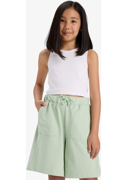 Kız Çocuk Beli Lastikli Basic Düz Şort