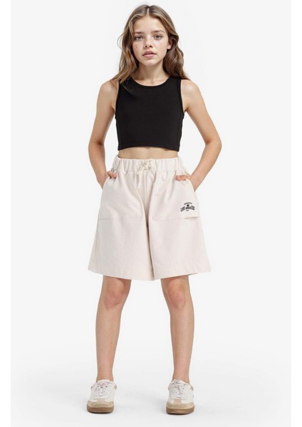 Kız Çocuk Beli Lastikli Basic Düz Şort