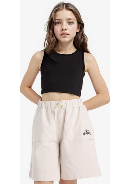 Kız Çocuk Beli Lastikli Basic Düz Şort