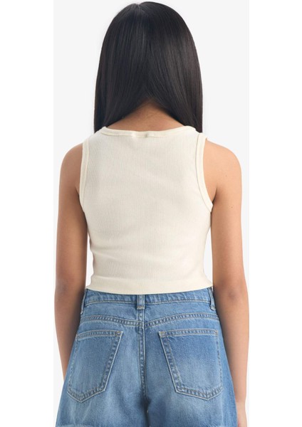 Kız Çocuk Bisiklet Yaka Baskılı Crop Atlet