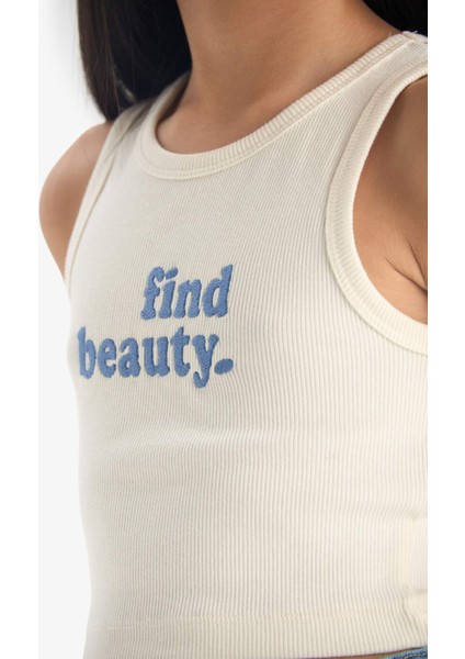 Kız Çocuk Bisiklet Yaka Baskılı Crop Atlet