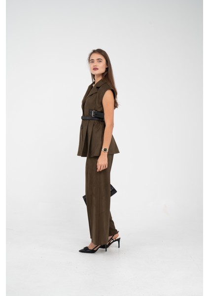 Kemer Detaylı Kolsuz Süet Takım K8084 fiyatları