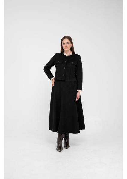 Düğme Detaylı Süet Etek Ceket Takım K8089 fiyatları