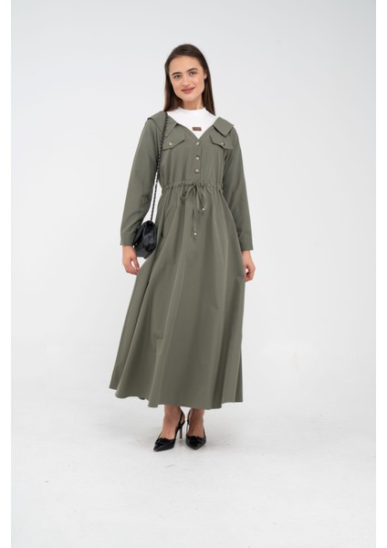 Düğmeli Bel Bağcıklı Trençkot Detaylı Elbise K1746 fiyatları