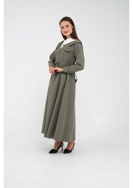 Düğmeli Bel Bağcıklı Trençkot Detaylı Elbise K1746 modelleri