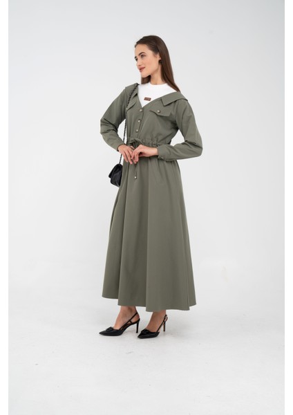 Düğmeli Bel Bağcıklı Trençkot Detaylı Elbise K1746 fırsatları
