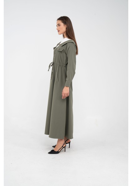 Düğmeli Bel Bağcıklı Trençkot Detaylı Elbise K1746 indirimleri
