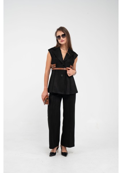 Kemer Detaylı Kolsuz Süet Takım K8084 modelleri