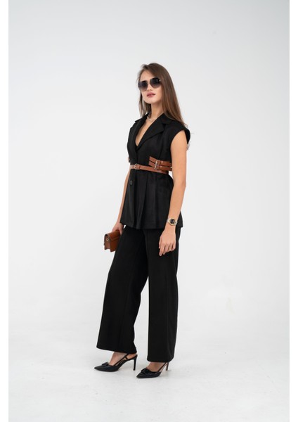 Kemer Detaylı Kolsuz Süet Takım K8084 fırsatları