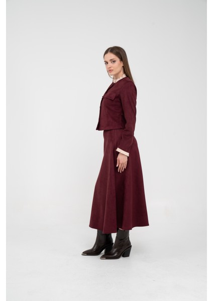 Düğme Detaylı Süet Etek Ceket Takım K8089 fiyatları