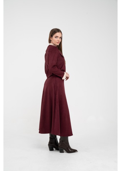 Düğme Detaylı Süet Etek Ceket Takım K8089 modelleri