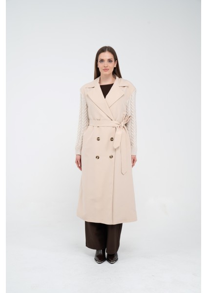 Triko Kollu Kemerli Trençkot K8070