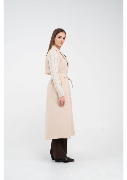 Triko Kollu Kemerli Trençkot K8070 fiyatları