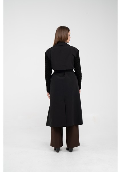 Triko Kollu Kemerli Trençkot K8070 modelleri