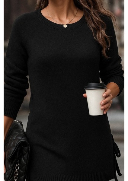 Ozgn Kadın Uzun Kollu Yuvarlak Yakalı Yanlardan Bağcıklı Triko Bluz fiyatları