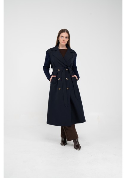 Triko Kollu Kemerli Trençkot K8070 fiyatları