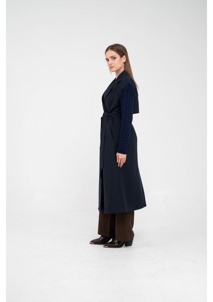 Triko Kollu Kemerli Trençkot K8070 modelleri