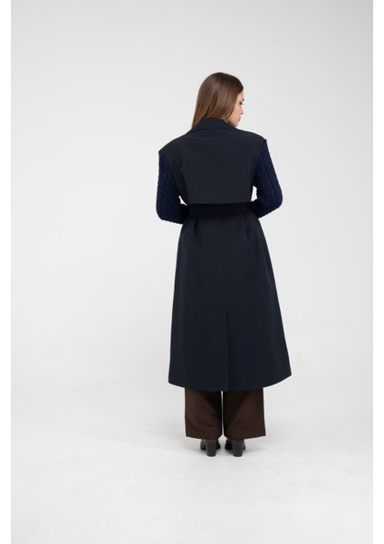 Triko Kollu Kemerli Trençkot K8070 fırsatları