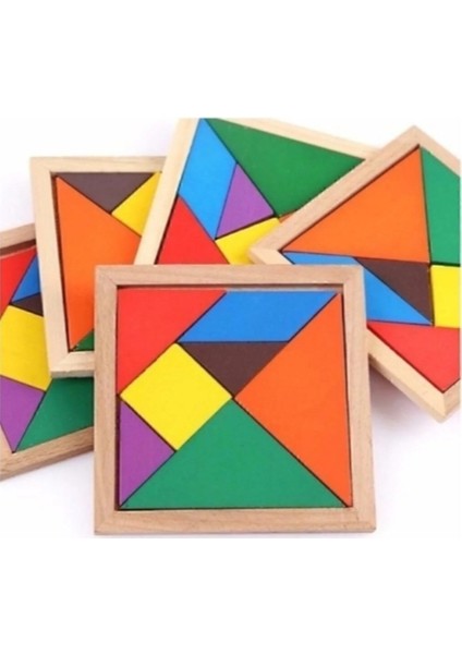 hamaha ahşap renkli tangram zeka oyunu 7 parçalı 18x18 cm