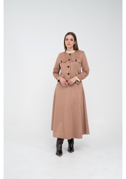 Düğme Detaylı Süet Etek Ceket Takım K8089 fiyatları