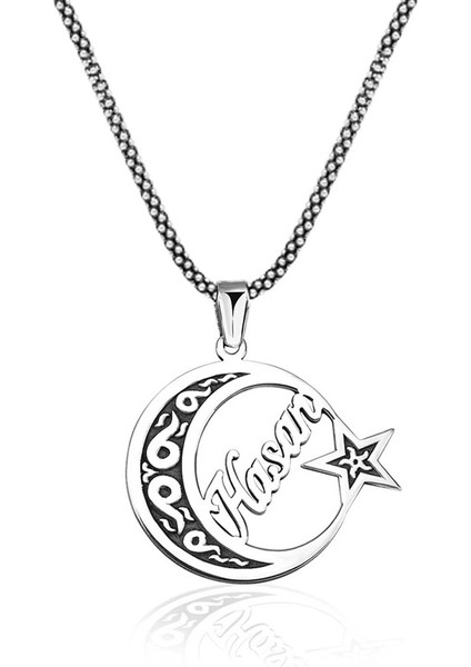 Ayyıldız Tasarım Isme Özel Yazılı 925 Ayar Gümüş Erkek Kolye