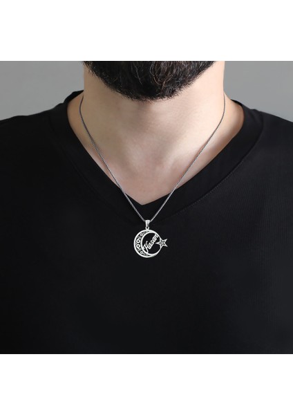 Ayyıldız Tasarım Isme Özel Yazılı 925 Ayar Gümüş Erkek Kolye modelleri