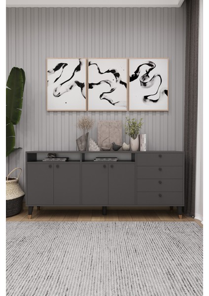 Modern Konsol ve Tv Ünitesi 4 Çekmeceli, 4 Kapaklı, Depolama Alanı, Çok Amaçlı Dolap Büfe Knsl-06