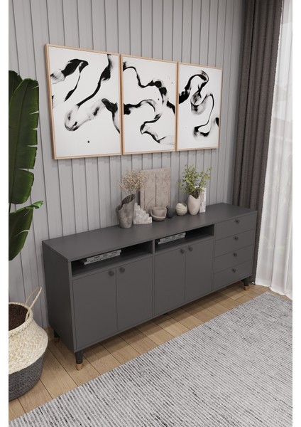 Modern Konsol ve Tv Ünitesi 4 Çekmeceli, 4 Kapaklı, Depolama Alanı, Çok Amaçlı Dolap Büfe Knsl-06 fiyatları