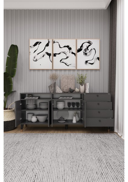 Modern Konsol ve Tv Ünitesi 4 Çekmeceli, 4 Kapaklı, Depolama Alanı, Çok Amaçlı Dolap Büfe Knsl-06 modelleri