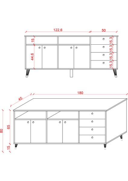 Modern Konsol ve Tv Ünitesi 4 Çekmeceli, 4 Kapaklı, Depolama Alanı, Çok Amaçlı Dolap Büfe Knsl-06 fırsatları