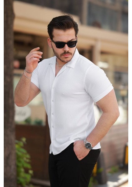 Erkek Ottoman Kumaş Apaj Yaka Kısa Kollu Gömlek fiyatları