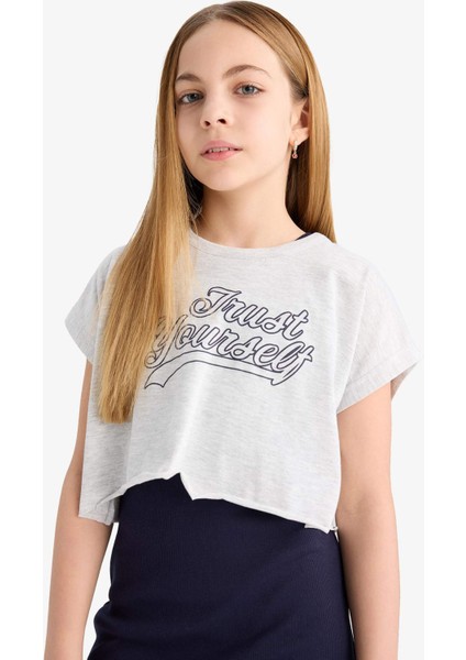 Kız Çocuk 2'li Takım Bisiklet Yaka Tişört Fitilli Kaşkorse Elbise