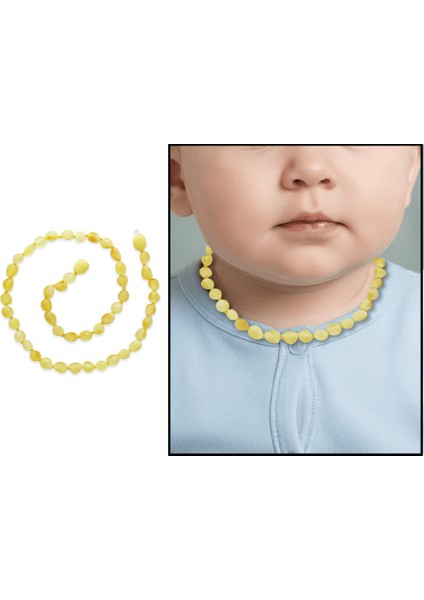 Mat Soft Sarı Renk Doğal Form Damla Kehribar Taşlı Bebek Diş Kolyesi fiyatları