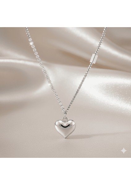 Kadın Çelik Kolye - Isme Özel Yazılı - Kalp Tasarım - Beyaz Zirkon Taşlı - Gümüş Renk fırsatları