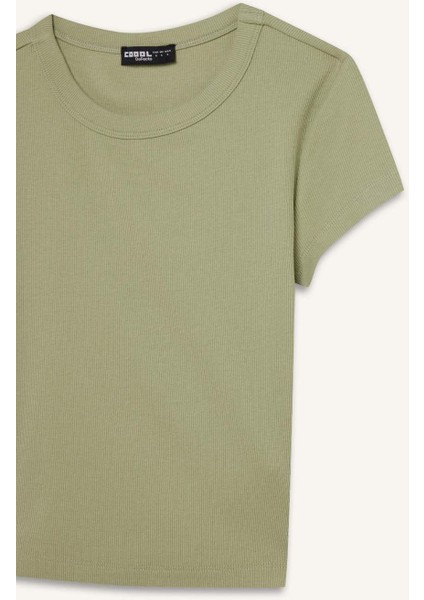 Fitted Fitilli Kaşkorse Basic Düz Kısa Kollu Tişört E0287AX25SM